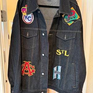 Black Denim Jacket with Colorful Patches